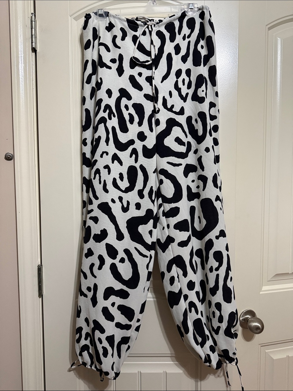 Zara Black and White Animal Print Drawstring Joggers